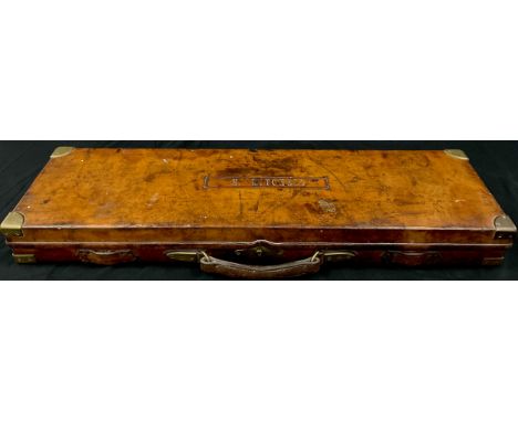 Shooting Interest - a John Dickson and Son, Gun &amp; Rifle Manufacturers leather and Oak Shotgun gun case, brass corned brow