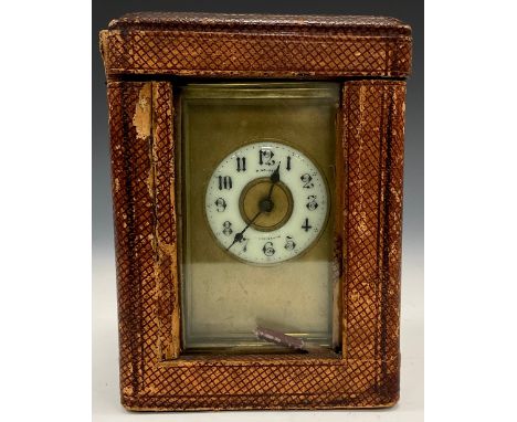 An early 20th century H Graves, Birmingham, carriage clock timepiece, shaped folding handle, 14.5cm high, 7.7cm wide, 6.8cm d