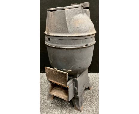 Architectural Salvage - an antique Romesse cast iron pot-bellied stove, 82cm high, 41cm wide