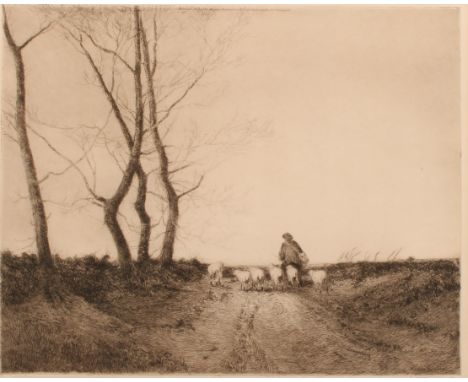 William Tatton Winter (1855 - 1928), by and after, Driving the Flock, etching, signed in pencil, blind stamp, 32cm x 39cm