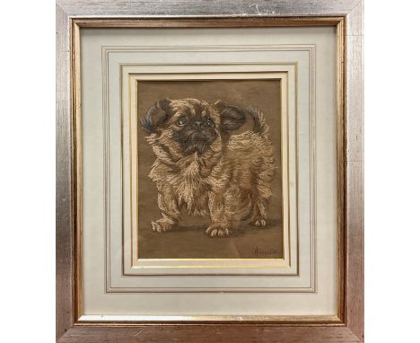 Ita Rennie (Scottish School, early 20th century) Portrait of a Long-Haired Pug signed, mixed media, 20cm x 16cm