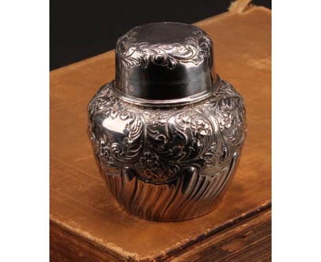 A Victorian silver tea caddy, by W &amp; C Sissons (Walter &amp; Charles Sissons), the press close cover with acanthus border
