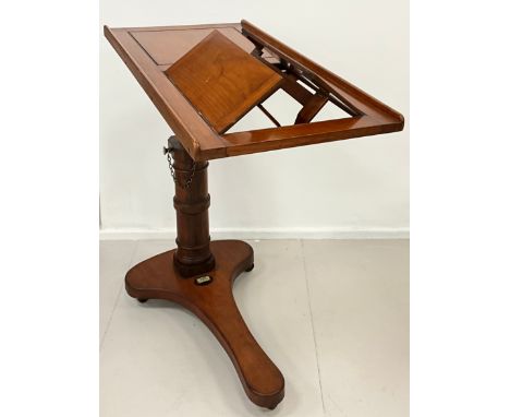 A Victorian John Carters patent rise and fall reading table, later labelled James Gardner Surgical Appliance Maker 20, Church