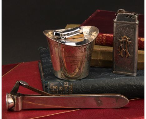 Garrard &amp; Co - an Elizabeth II silver table lighter, 6cm high, London  1974; another cigarette lighter; a George V silver