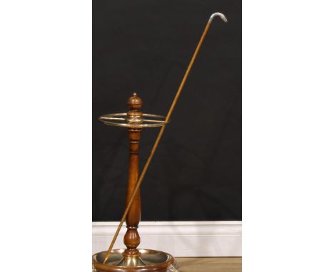 An Edwardian silver mounted walking stick, the handle as a snake's head, palmwood cane, glass eyes, 89cm long overall, London