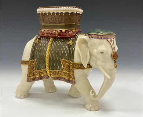 A Royal Worcester elephant vase, hand painted in khaki and gilt, incised signature, printed marks, c.1874, 20cm high