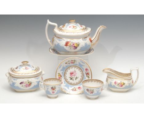 A Chamberlains Worcester part tea service, comprising teapot, cover and stand, sucrier and cover, cream jug, cup and saucer, 