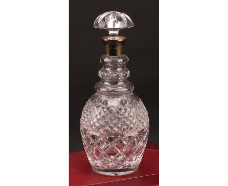 Garrard &amp; Co - an Elizabeth II silver mounted hobnail-cut mallet shaped decanter, star-cut base, 30cm high, London 1981, 