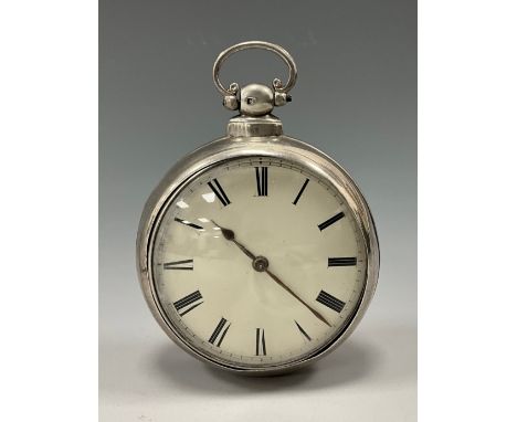 A Victorian silver pair case pocket watch, signed Deacon Barton, 4215 2771, cream dial, Roman numerals, key wind fusee moveme