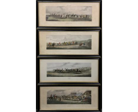 Thomas Sutherland, after, a set of four Horse Racing scenes, coloured engravings, 28.5cm x 63cm overall frame sizes, (4).