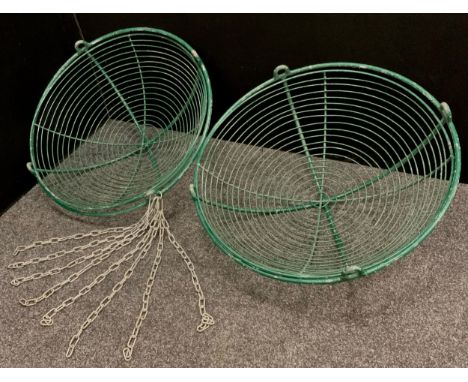 Architectural Salvage and Garden - a pair of large circular metal hanging baskets, 70cm diameter, approx. 24cm deep (2)