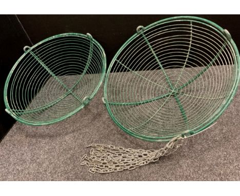 Architectural Salvage and Garden - a pair of large circular metal hanging baskets, 70cm diameter, approx. 24cm deep (2)