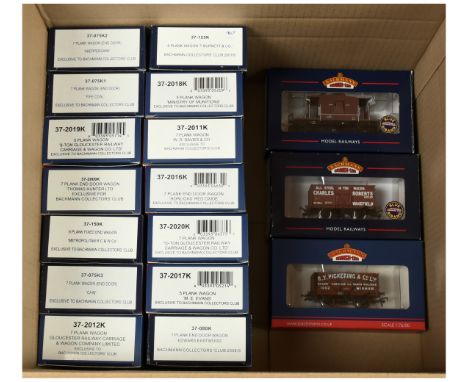 Bachmann a group of mainly Private Owner Bachmann Collectors Club Wagons to include 37-2018K 5-Plank Wagon "Ministry of Munit
