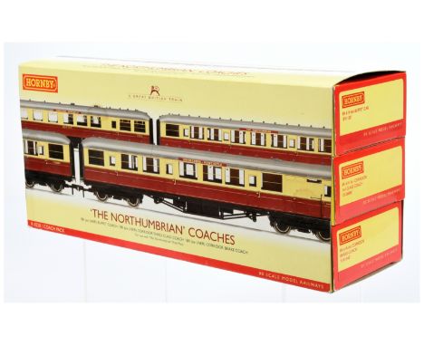 Hornby (China) R4228 "The Northumbrian" Coach pack containing 3 x BR crimson and cream Gresley style Superdetail Coaches (Buf