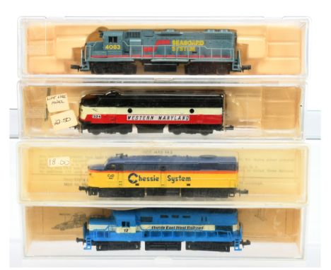 Model Power &amp; Similar N Gauge group of American Outline Diesel Locomotives comprising of Bevbel Ref 17003 NGP-38 Diesel L