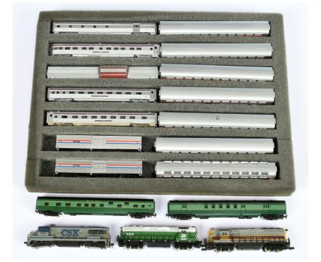 Kato, Bachmann &amp; Similar N Gauge an unboxed group comprising of American Outline Diesel Locomotives and Rolling Stock (se