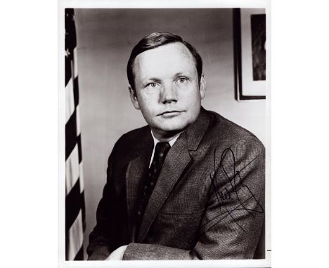 Neil Armstrong signed 10x8 inch black and white vintage photo picture in civilian suit. From single vendor Space Astronaut co