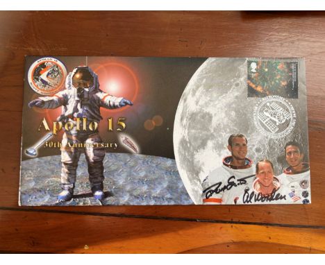 Apollo15 moonwalker Dave Scott and CMP Alfred Worden signed Space cover NASA Astronauts. 2001 30th Anniversary Apollo 15. pos