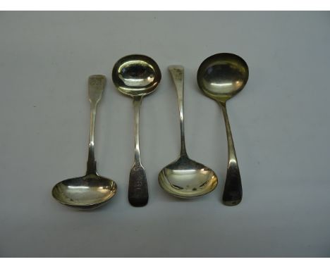 A pair of Edwardian silver Old English pattern Sauce Ladles, Sheffield 1903, makers Walker and Hall, a George IV fiddle patte