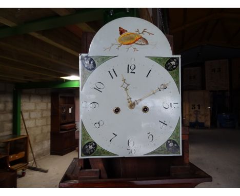 An early 19th Century Longcase Clock, the arch dial painted with shells and flowers and with an eight day striking movement, 