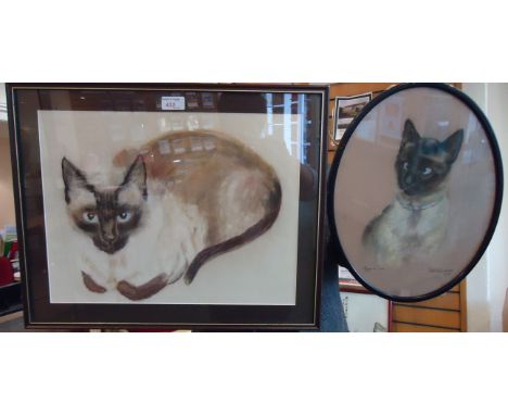MAJORIE COX (1915-2003); "William" pastel Portrait of a Persian cat in an oval frame, signed and dated 1962.  14" (36cms) x 1