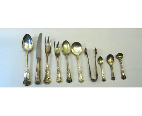 A quantity of Kings pattern plated Cutlery comprising six table forks, six table spoons, six dessert spoons, six soup spoons,