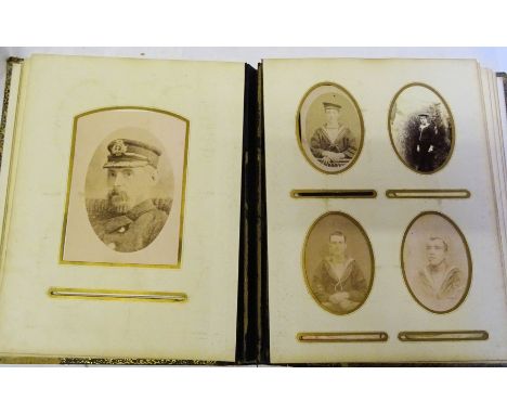 A Photograph Album with Japanese lacquered covers containing various portrait photographs, military and naval portraits etc. 