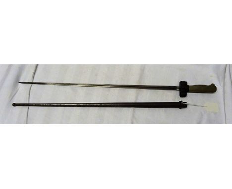 A French Great War pattern Lebel spike Bayonet in steel scabbard.  25 1/2" (65cms) long o/a 