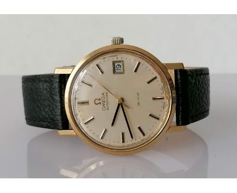 An Omega De Ville Automatic calendar wristwatch with champagne dial, baton markers, signed Omega Automatic De Ville, yellow m