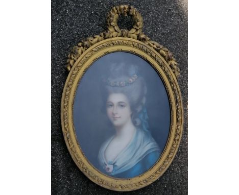 Indistinctly signed 'Vallet' (possibly Frederique Vallet-Bisson), PORTRAIT  OF A NOBLE WOMAN, pastel, in an oval gilt frame, 