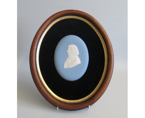 A Wedgwood Pale Blue Jasper Portrait Medallion of Lord Denning KC 1899-1999. As Master of The Rolls, he was one of the most d