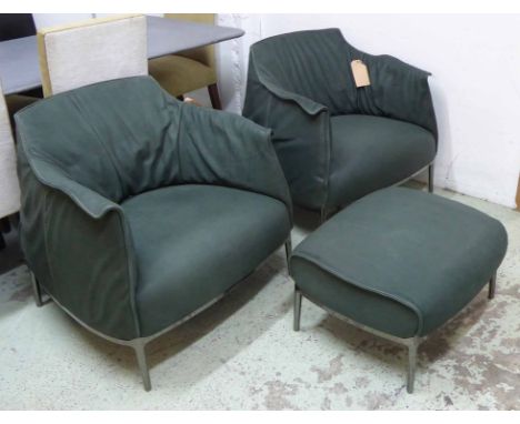 POLTRONA FRAU ARCHIBALD GRAND COMFORT CHAIRS AND STOOL, by Jean-Marie Massaud, 80cm W. (3) (with faults)