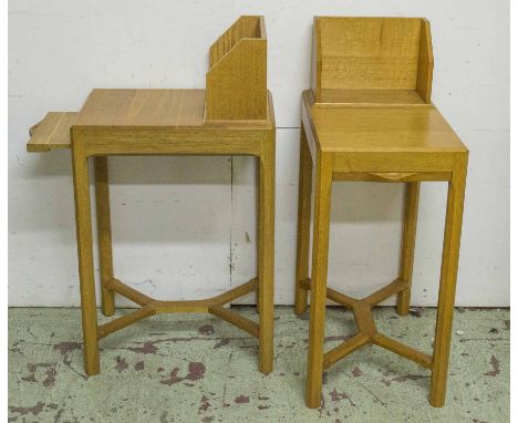 BEDSIDE TABLES, a pair, commissioned from Gordon Russell, light oak, each with brushing slide, the craftsman stamp is Marcus 