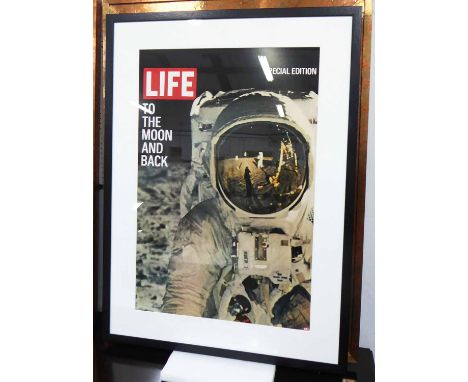 REPRODUCTION PRINT, of life magazine cover 1969, Apollo 11 Moon landing, framed and glazed, 115cm x 85cm.