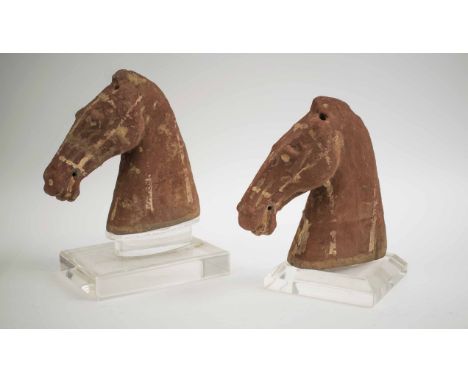 CHINESE CERAMIC HORSE HEADS, Han dinasty 206BC-221AD with certificate of antiquity, 21cm H. (2)