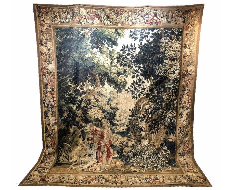 18TH CENTURY FLEMISH TAPESTRY, depicting Bacchus and Ariadne, 315cm x 250cm.