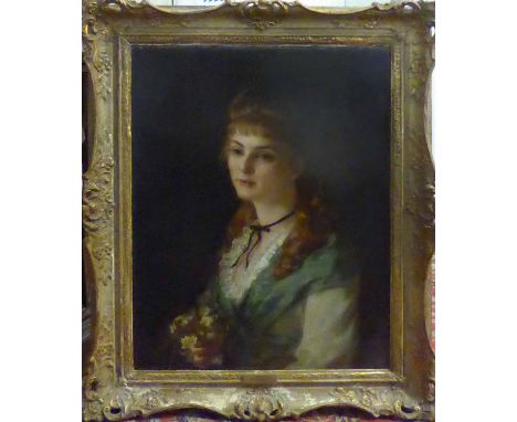 FREDERICK TREVELYAN GOODALL (British 1848-1871) 'Spring - Portrait of a Young Lady Holding a Posy of Primroses', 1870, oil on
