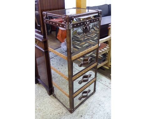 ANDREW MARTIN TRUNK, Aviation style, with brown leather details, four drawers, 52cm W x 122cm H x 41cm D.