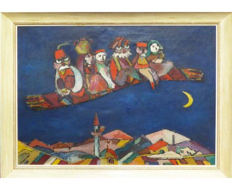 JOVAN OBICAN (French-Yugoslavian 1918-1986) 'The Magic Rug', oil on canvas, signed lower left, 65cm x 90cm, framed.