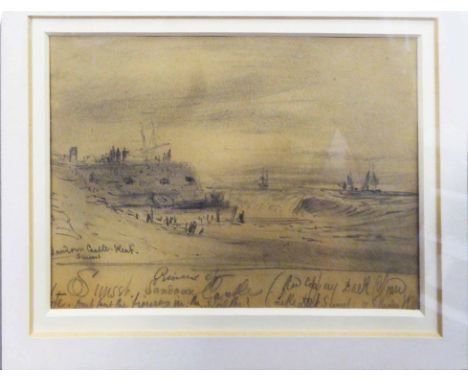 ATTRIBUTED TO THOMAS BUSH HARDY, five pencil drawings of Seascapes, including a view of Sandown Castle in Kent, in 30cm x 36c