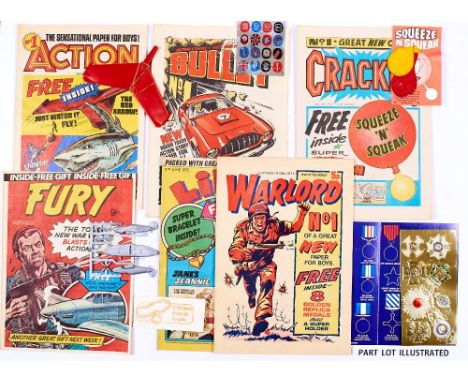1970s No 1s +. Action 1 wfg Red Arrow, Bullet 1 wfg Secret Sign Ring, Cracker 1 wfg Squeeze'n'Squeak balloon, Fury 1 wfg Mode