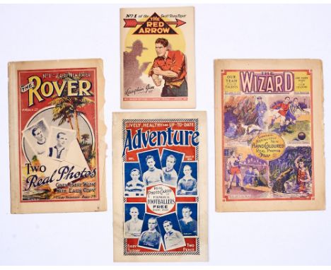 D.C. Thomson firsts: Adventure 1 (1921), Rover 1 (1922), Wizard 1 (1922), Red Arrow 1 (1932). Adventure top 1" of spine worn 