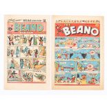 Beano 327 (1948) First appearance of Biffo the Bear by Dudley Watkins with No 753 Xmas (1956) [vg/