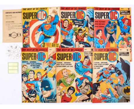 Super DC (1969-70) 1-6. No 1 wfg gift wristwatch calendar and Magic Disc in manila instructions envelope (lacks Batman poster