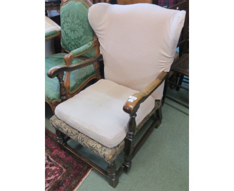 An Ercol armchair, small cabinet, piano stool and a tapestry (4) Condition Report: Available upon request