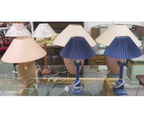 Three pairs of table lamps, a table lamp and a brass standard lamp (8) Condition Report: Available upon request