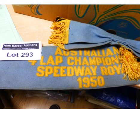 Speedway : Jack Parker winners sash from the 1950 Australian 4 Lap Champs in Sydney - lovely item.