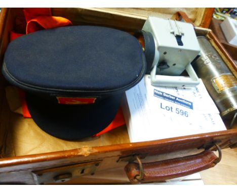 Collectables : British Railways memorabilia in old case, incl lamp, cap, books, tabard etc, nice lot.