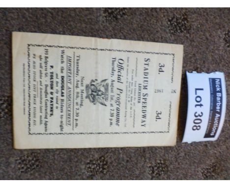 Speedway : Leicester Stadium v Liverpool prog, 1.8.1929, again very rare item, great condition.