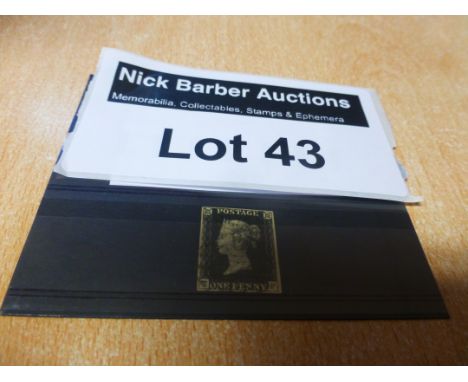 Stamps : GB - 1840 SG 1d Black Wk small crown letters T-F PL No. 18, black maltese cross, nice item.